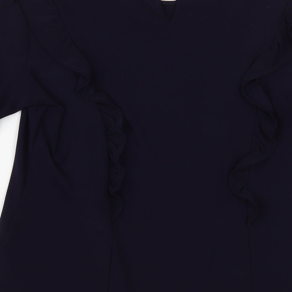 Dorothy Perkins Womens Blue Polyester Basic Blouse Size 14 Round Neck