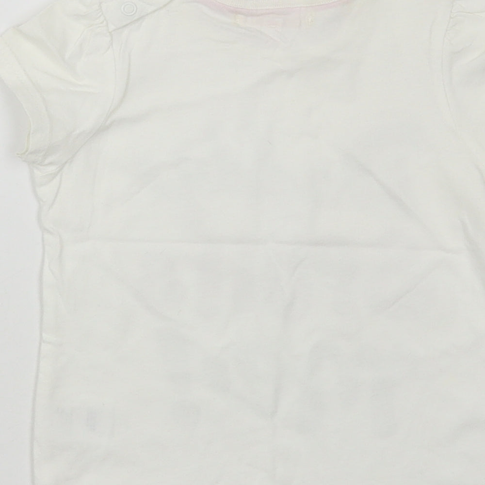 Marks & Spencer Girls White Cotton Pullover T-Shirt Size 2-3 Years Crew Neck Snap - Daddy Spoils Me