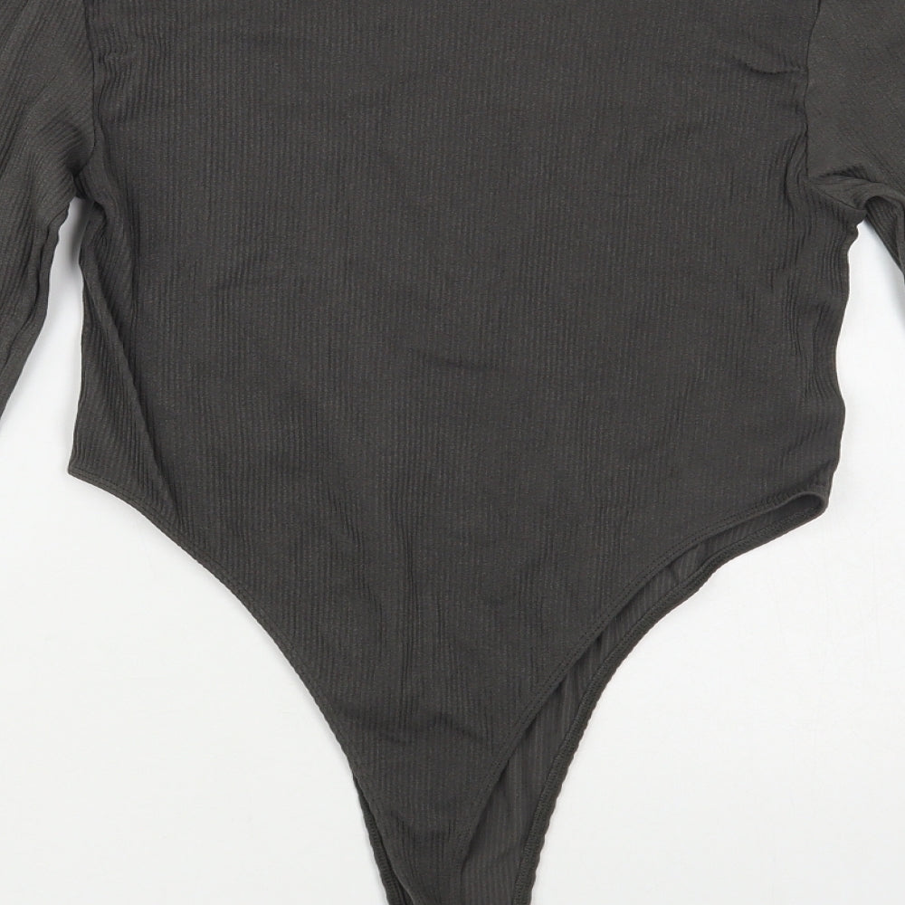 H&M Womens Grey Nylon Bodysuit One-Piece Size M Snap