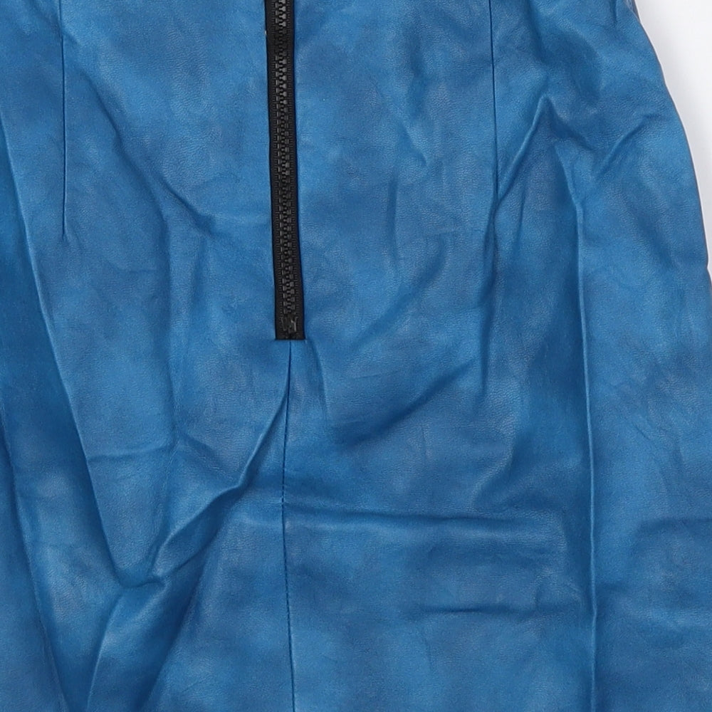 Topshop Womens Blue Viscose Mini Skirt Size 4 Zip