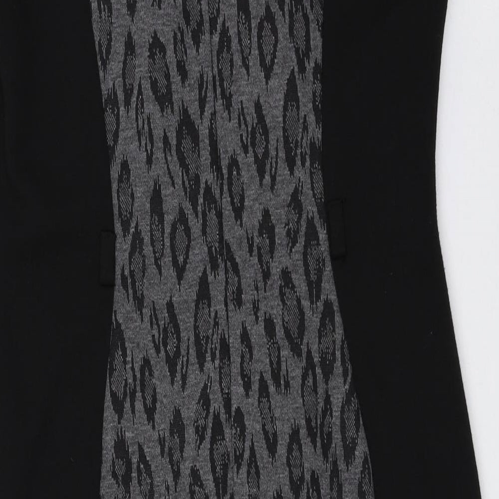 BHS Womens Black Animal Print Polyester Sheath Size 10 Round Neck Zip - Leopard Print
