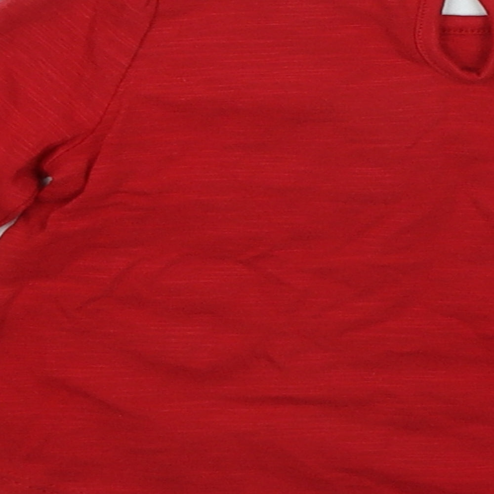 Mothercare Girls Red Geometric Cotton Basic T-Shirt Size 3-6 Months Round Neck Button