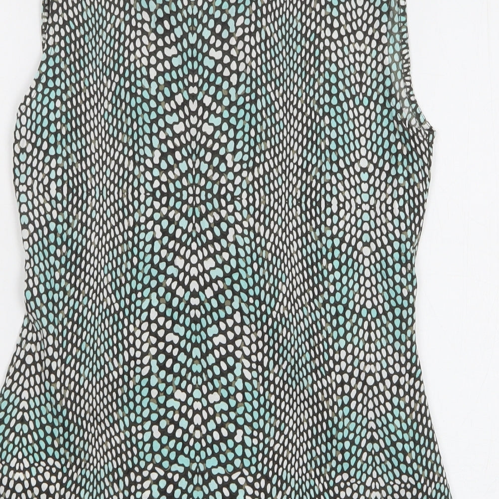 Olsen Womens Green Geometric Polyamide Basic Button-Up Size 10 V-Neck