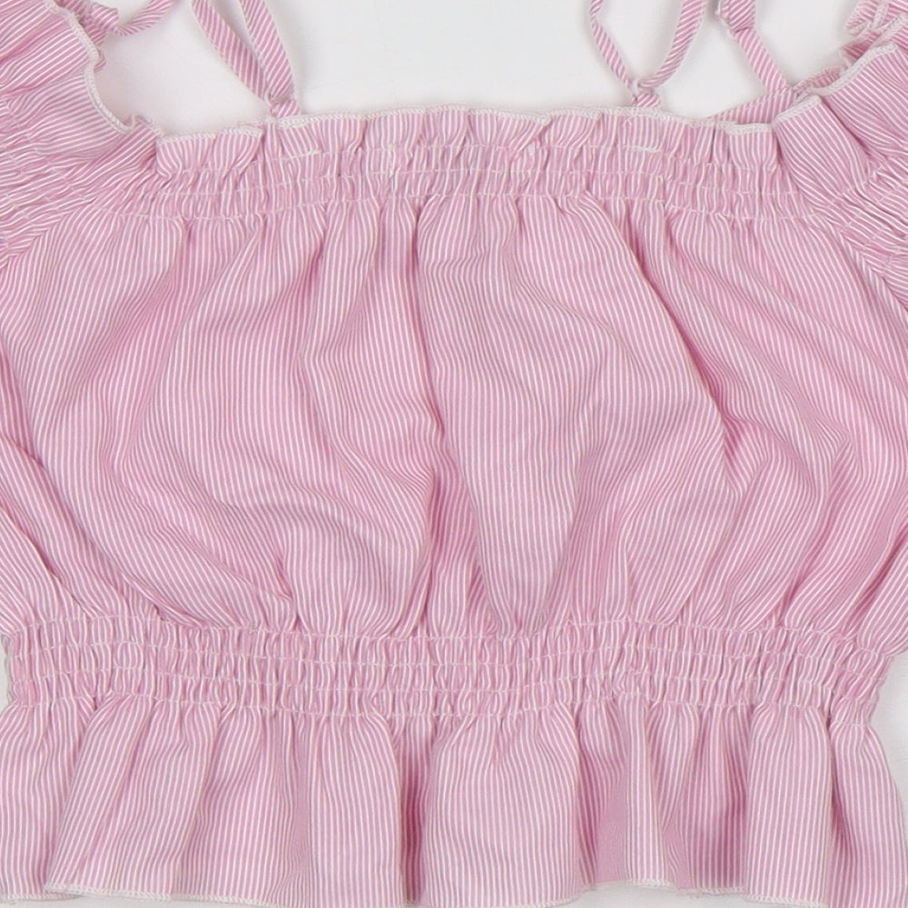 diffuse Womens Pink Striped Polyester Cropped T-Shirt Size 6 Square Neck - Stripes