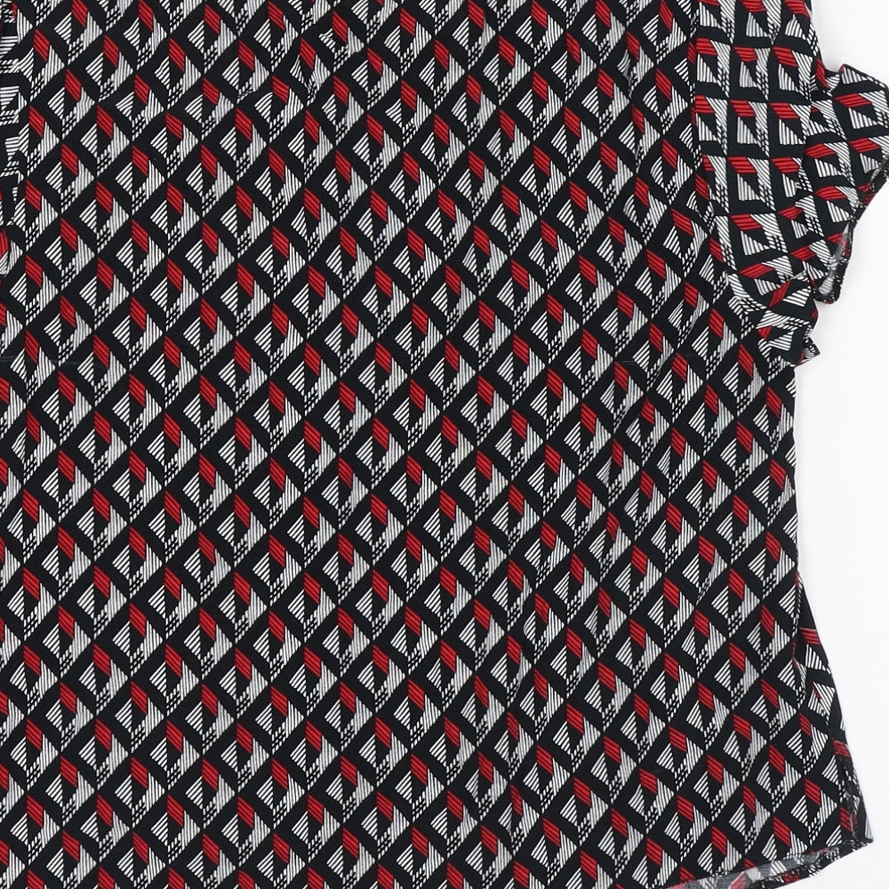 New Look Womens Multicoloured Geometric Viscose Jersey T-Shirt Size 8 Round Neck
