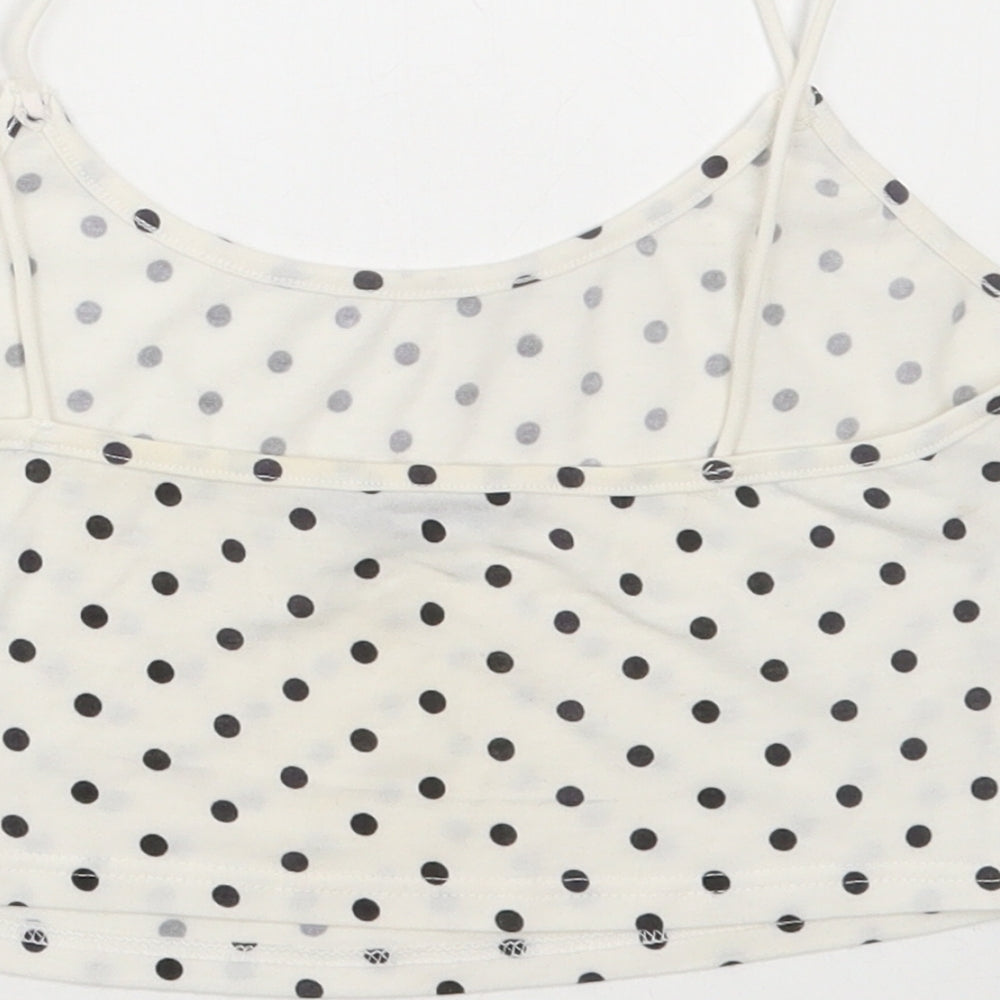 SHEIN Womens White Polka Dot Polyester Cropped Tank Size XS Scoop Neck