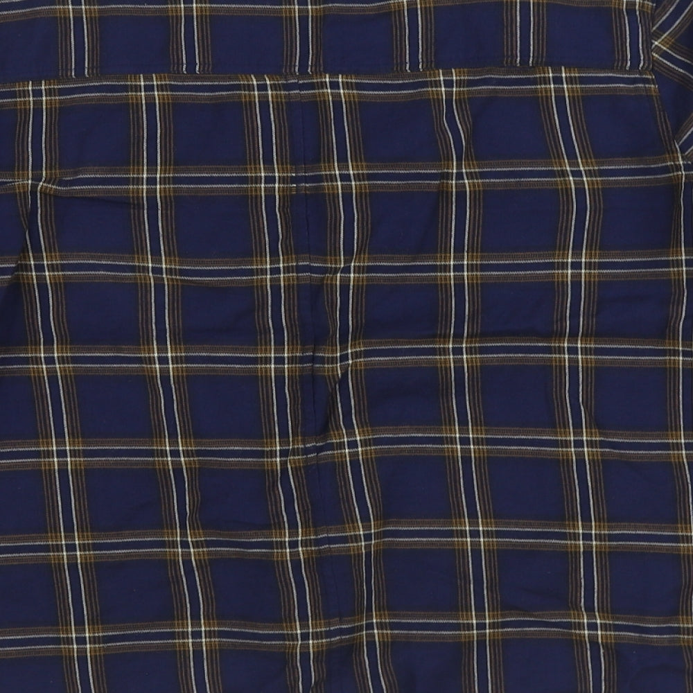Label Lab Womens Blue Plaid 100% Cotton Basic Blouse Size 12 V-Neck