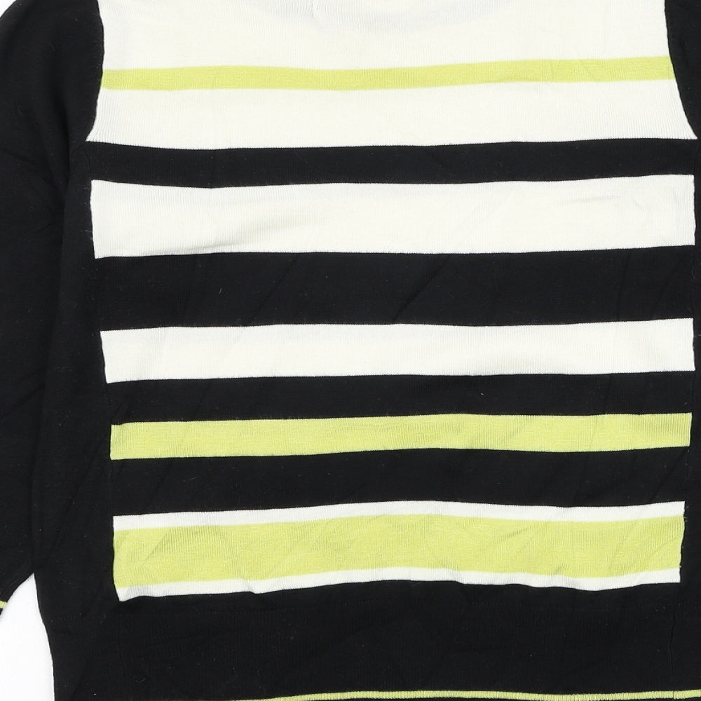 Debenhams Womens Black Round Neck Striped Acrylic Pullover Jumper Size 12
