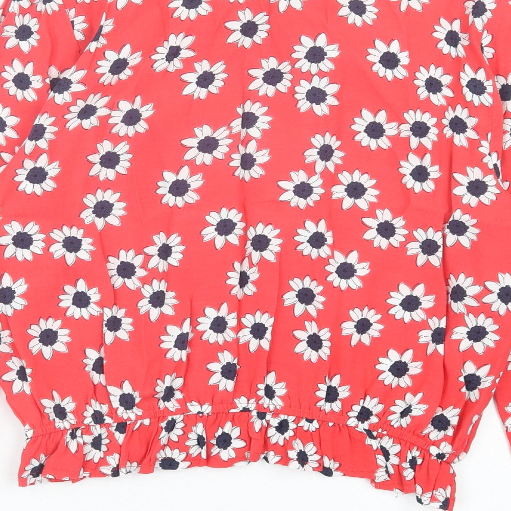 Marks & Spencer Womens Red Floral Polyester Basic Blouse Size 10 V-Neck