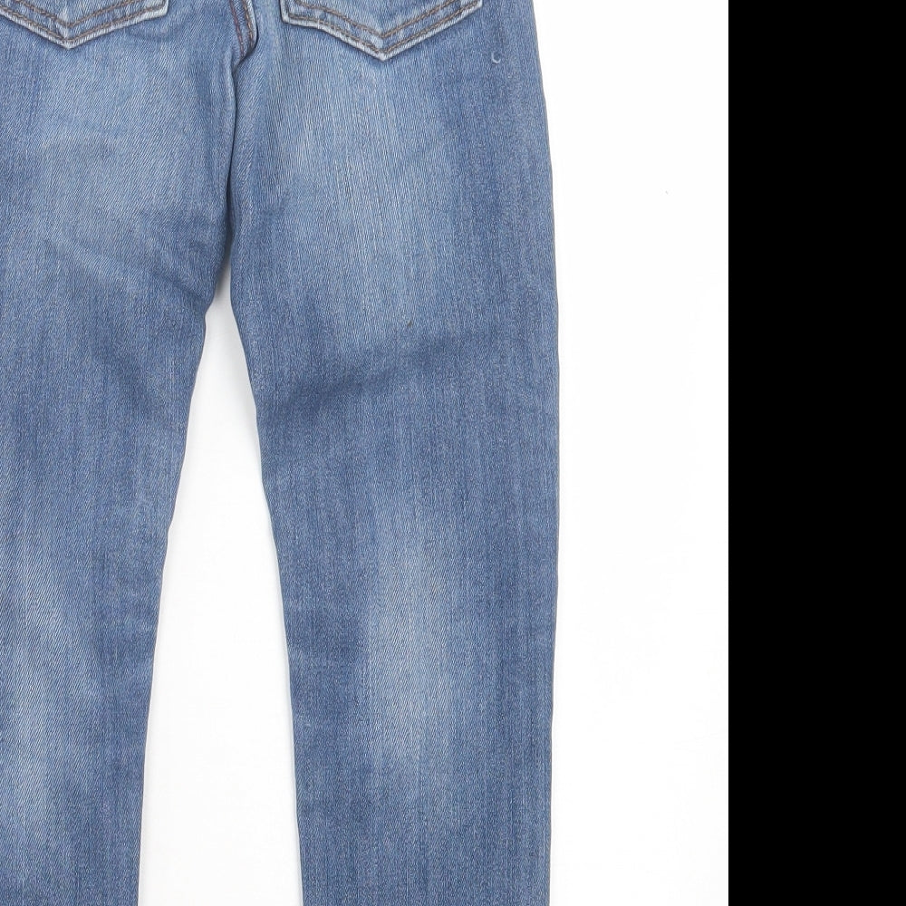 Next Boys Blue Cotton Straight Jeans Size 9 Months Regular Button - Distressed