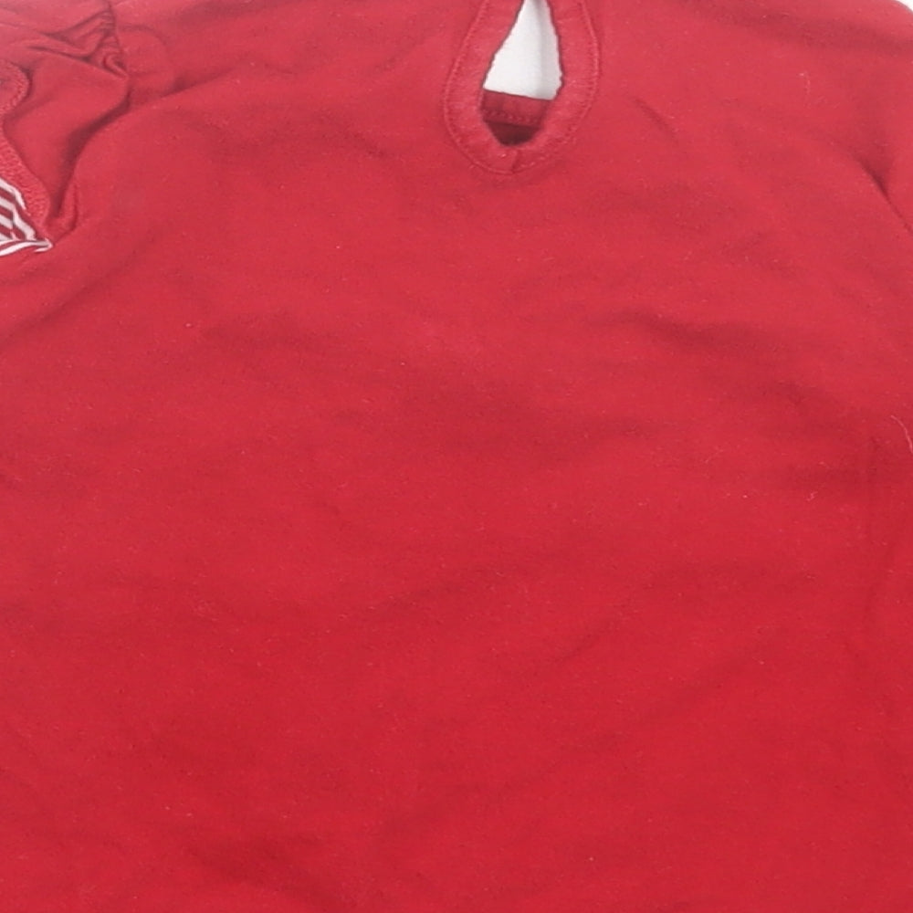 Marks & Spencer Girls Red Striped Cotton A-Line Size 6-9 Months Crew Neck Button