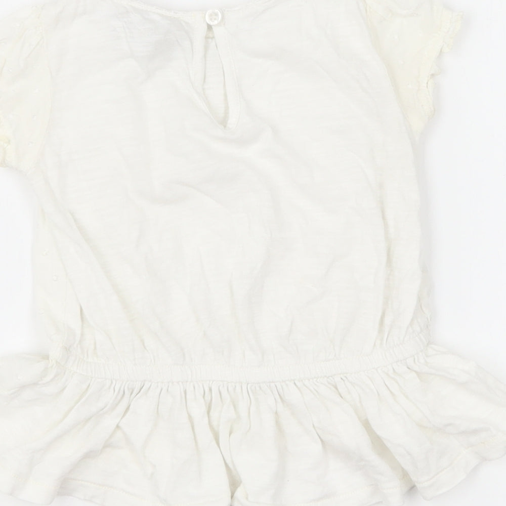 NEXT Girls Ivory Cotton Basic Blouse Size 9-12 Months Round Neck Button - Broderie Anglaise Peplum