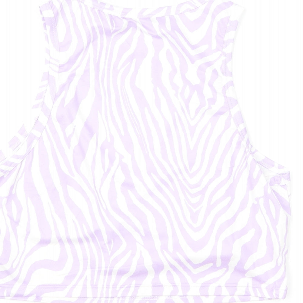 SHEIN Womens Purple Animal Print Polyester Cropped Tank Size L Round Neck - Zebra Print