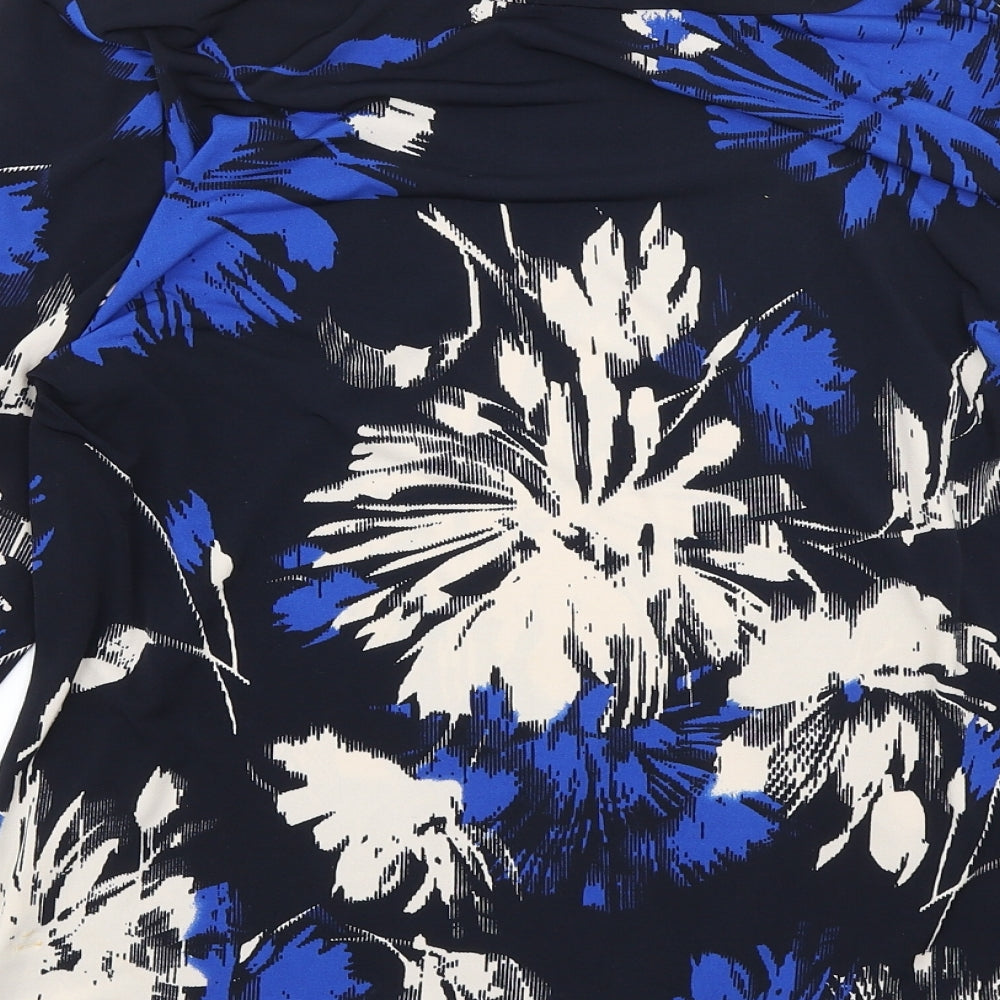 Country Casuals Womens Blue Floral Polyester Basic T-Shirt Size L Boat Neck