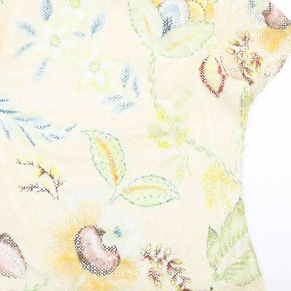 Casamia Womens Multicoloured Floral Polyester Basic T-Shirt Size M Round Neck