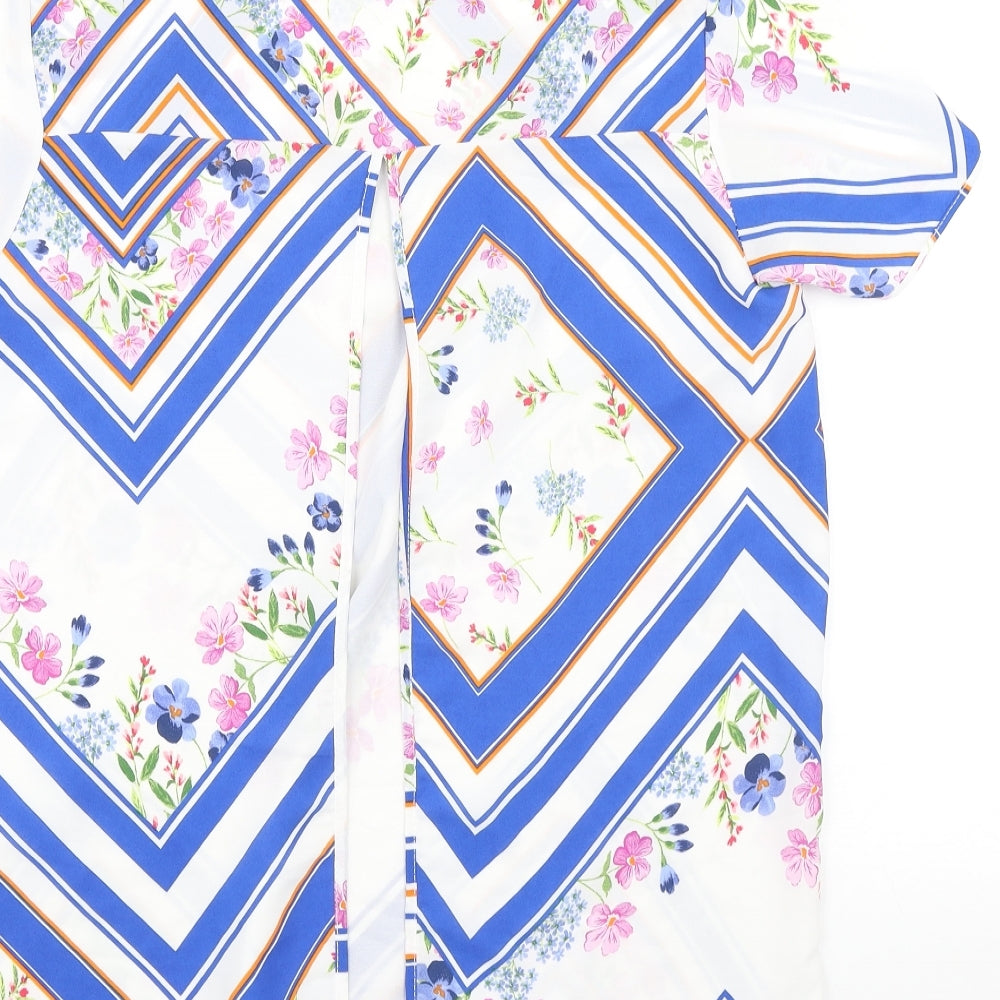 Peacocks Womens Multicoloured Geometric Polyester Basic Blouse Size 14 Scoop Neck