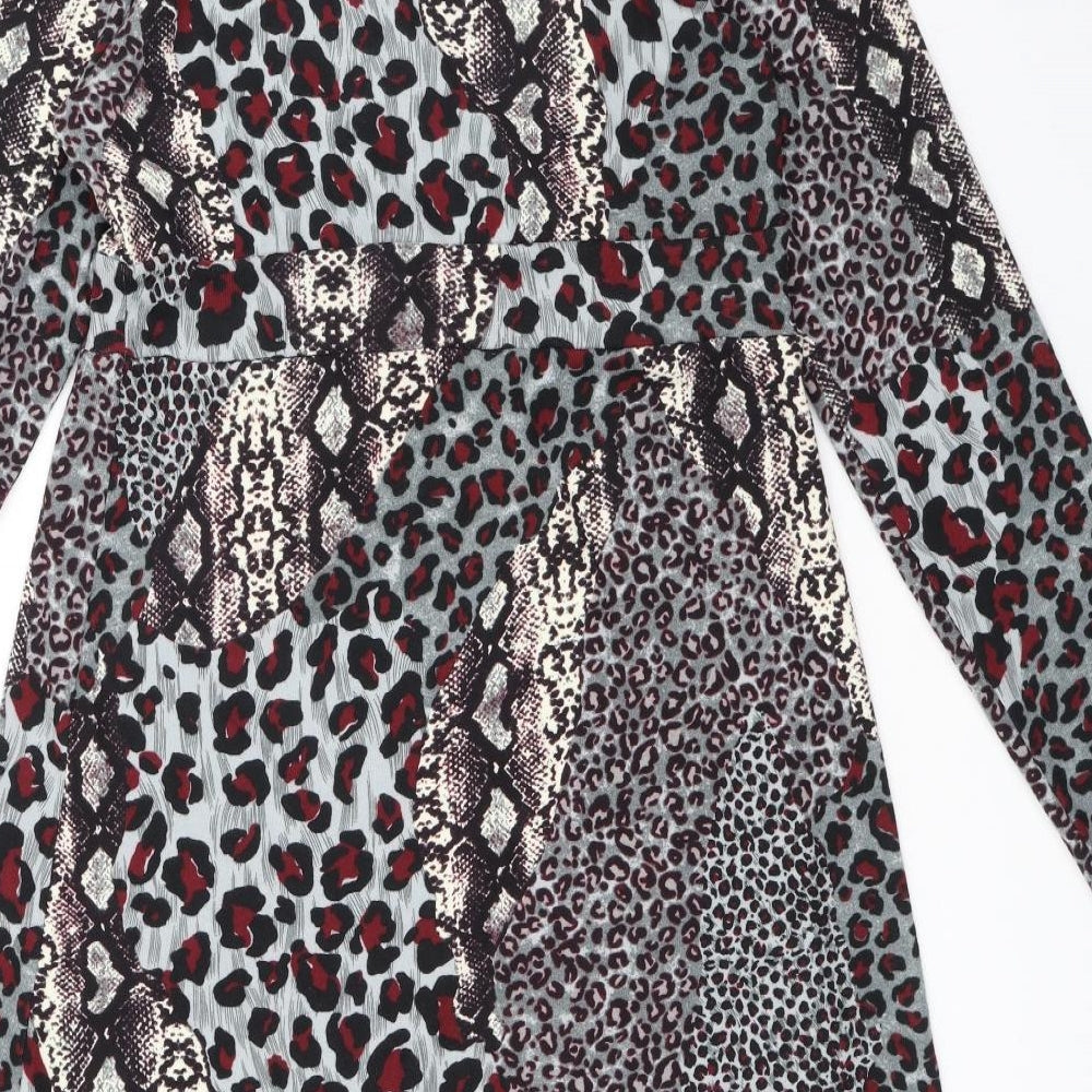 Studio Womens Multicoloured Animal Print Polyester A-Line Size 12 V-Neck Pullover