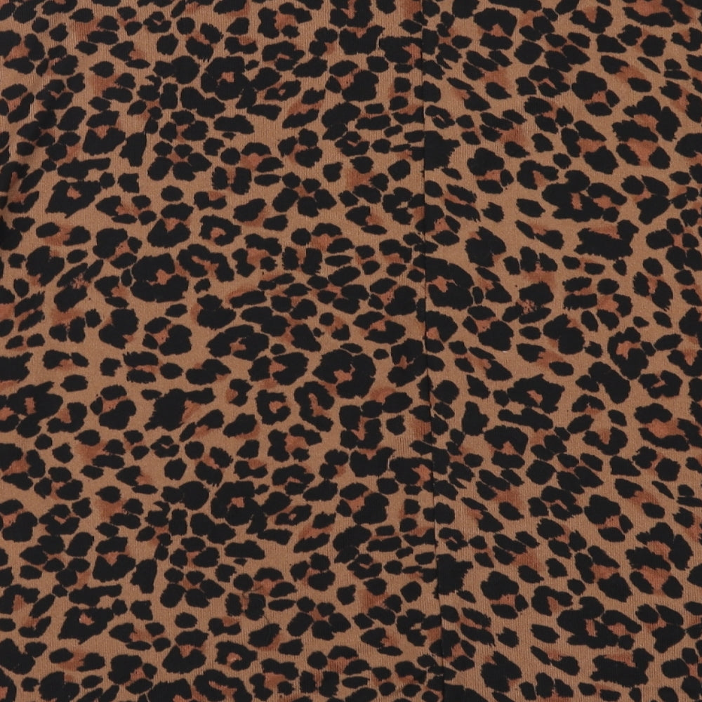 New Look Womens Brown Animal Print Polyester Basic Blouse Size L Round Neck