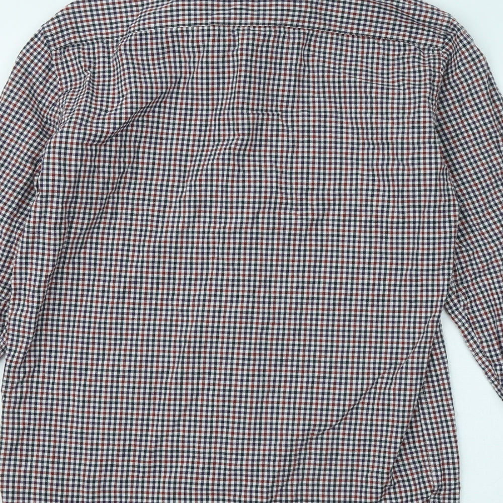 French Connection Mens Multicoloured Plaid Cotton Button-Up Size M Collared Button