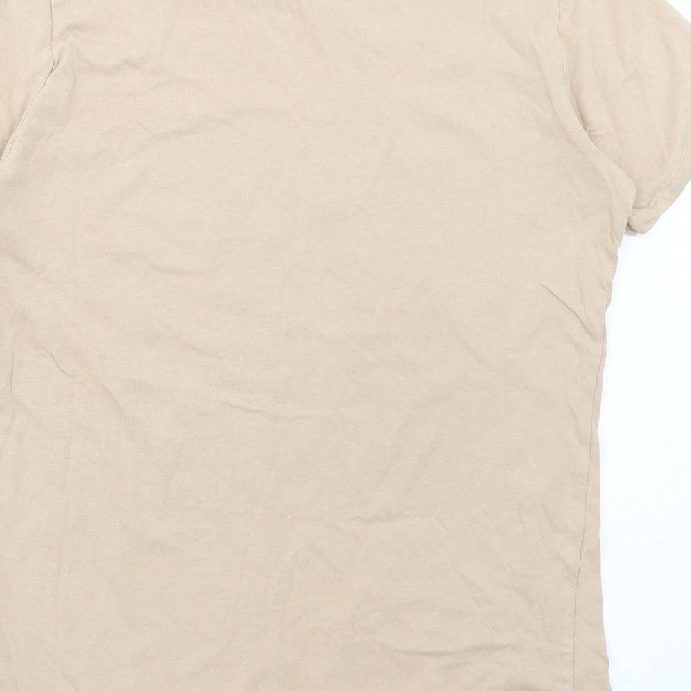 New Look Womens Beige Cotton Basic T-Shirt Size 6 Round Neck - Love