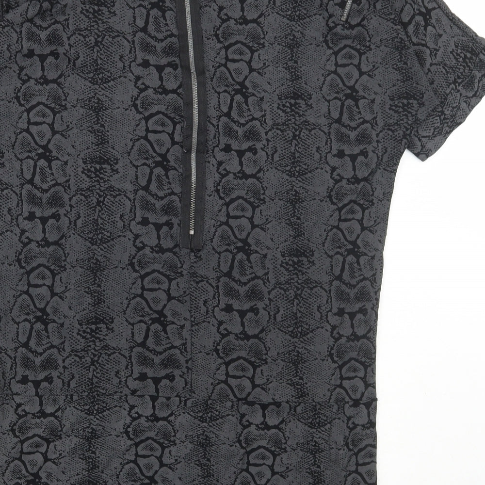 Marks & Spencer Womens Grey Animal Print Polyester Basic T-Shirt Size 8 Scoop Neck