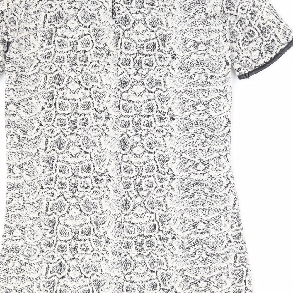 River Island Womens Ivory Animal Print Polyester Shift Size 10 Round Neck Zip - Snake Skin Print