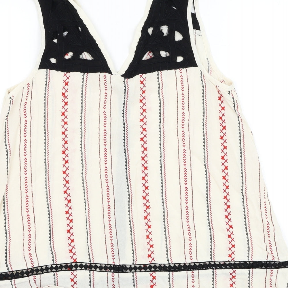 River Island Womens Beige Striped Viscose Basic Tank Size 10 V-Neck