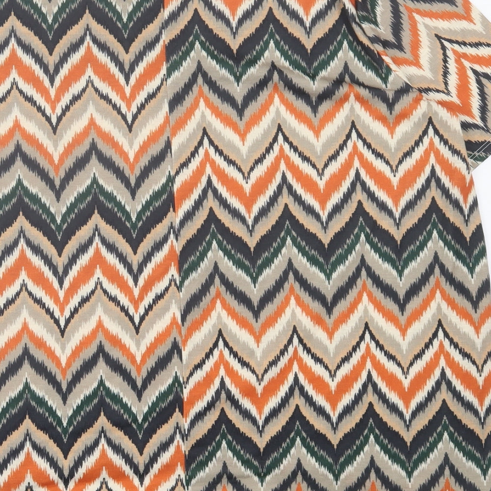 Emilia Classics Womens Orange Geometric Polyester Basic T-Shirt Size L V-Neck