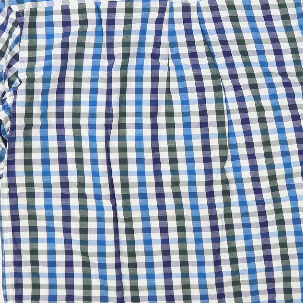 Blue Harbour Mens Blue Check Cotton Button-Up Size S Collared Button