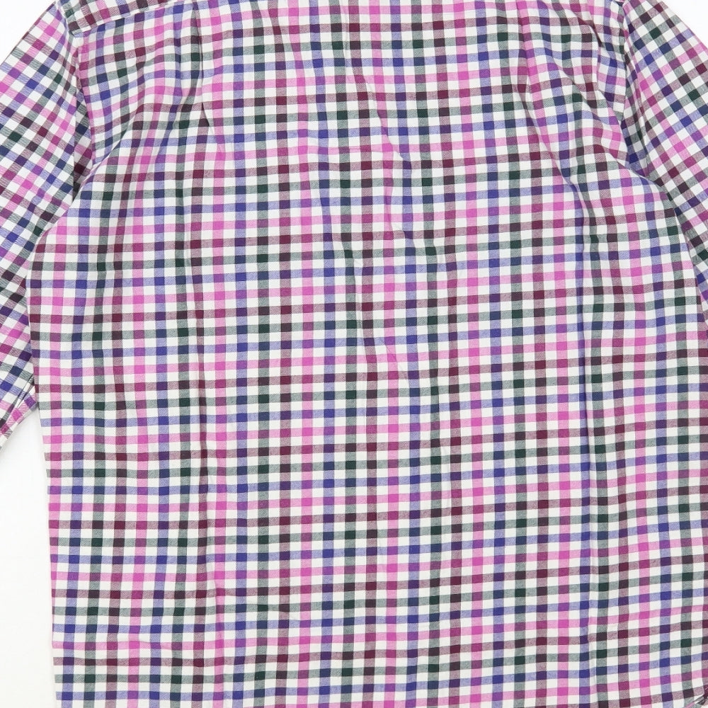 Marks & Spencer Mens Multicoloured Check Cotton Button-Up Size 14.5 Collared Button