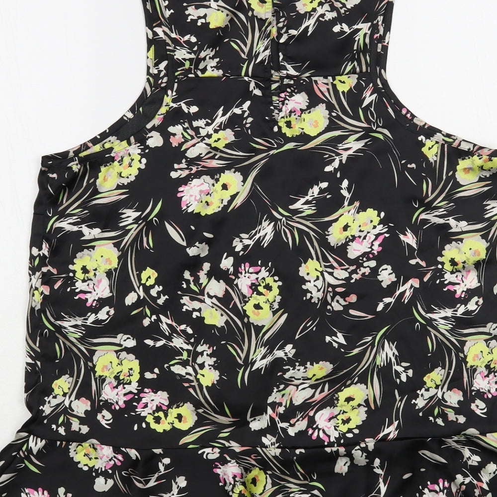 NEXT Womens Black Floral Polyester Basic Blouse Size 14 Round Neck