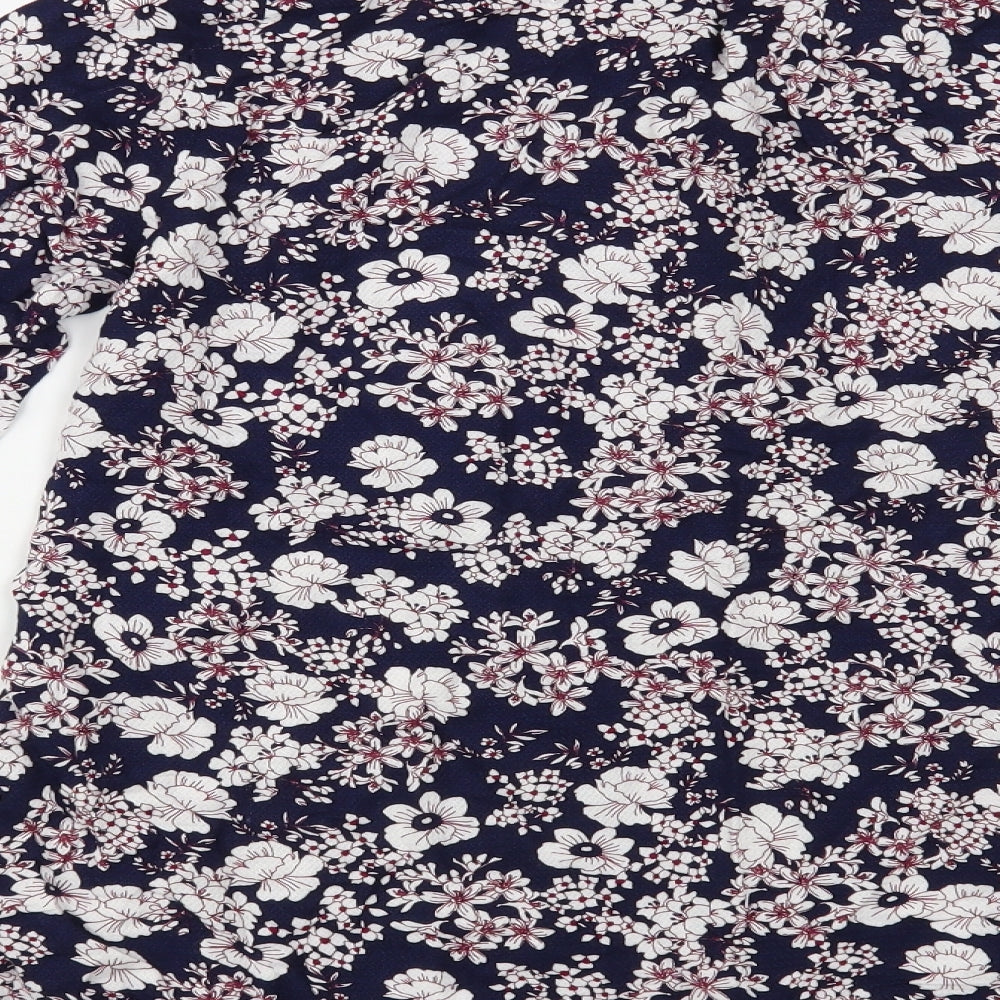Olsen Womens Blue Floral Viscose Basic Blouse Size M V-Neck