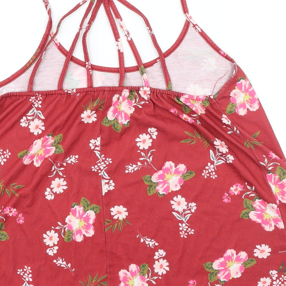 sheilay Womens Red Floral Polyester Camisole Tank Size L Round Neck