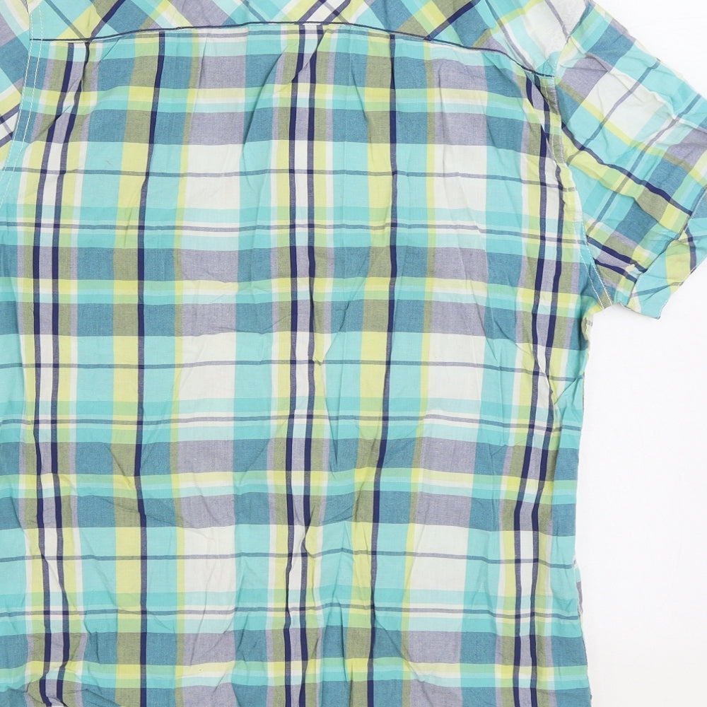 Easy Mens Multicoloured Plaid Cotton Button-Up Size S Collared Button