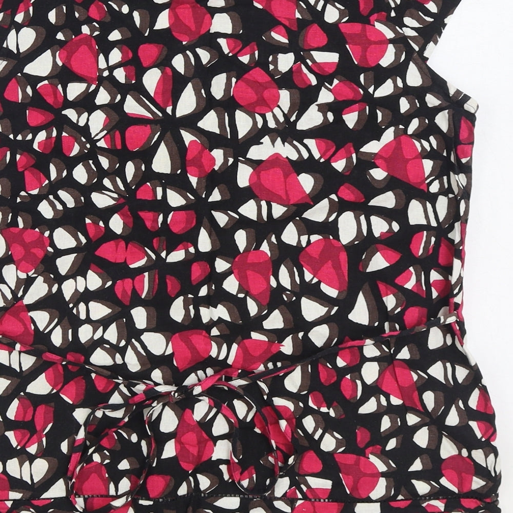 Marks & Spencer Womens Multicoloured Geometric Linen Basic Blouse Size 8 Boat Neck