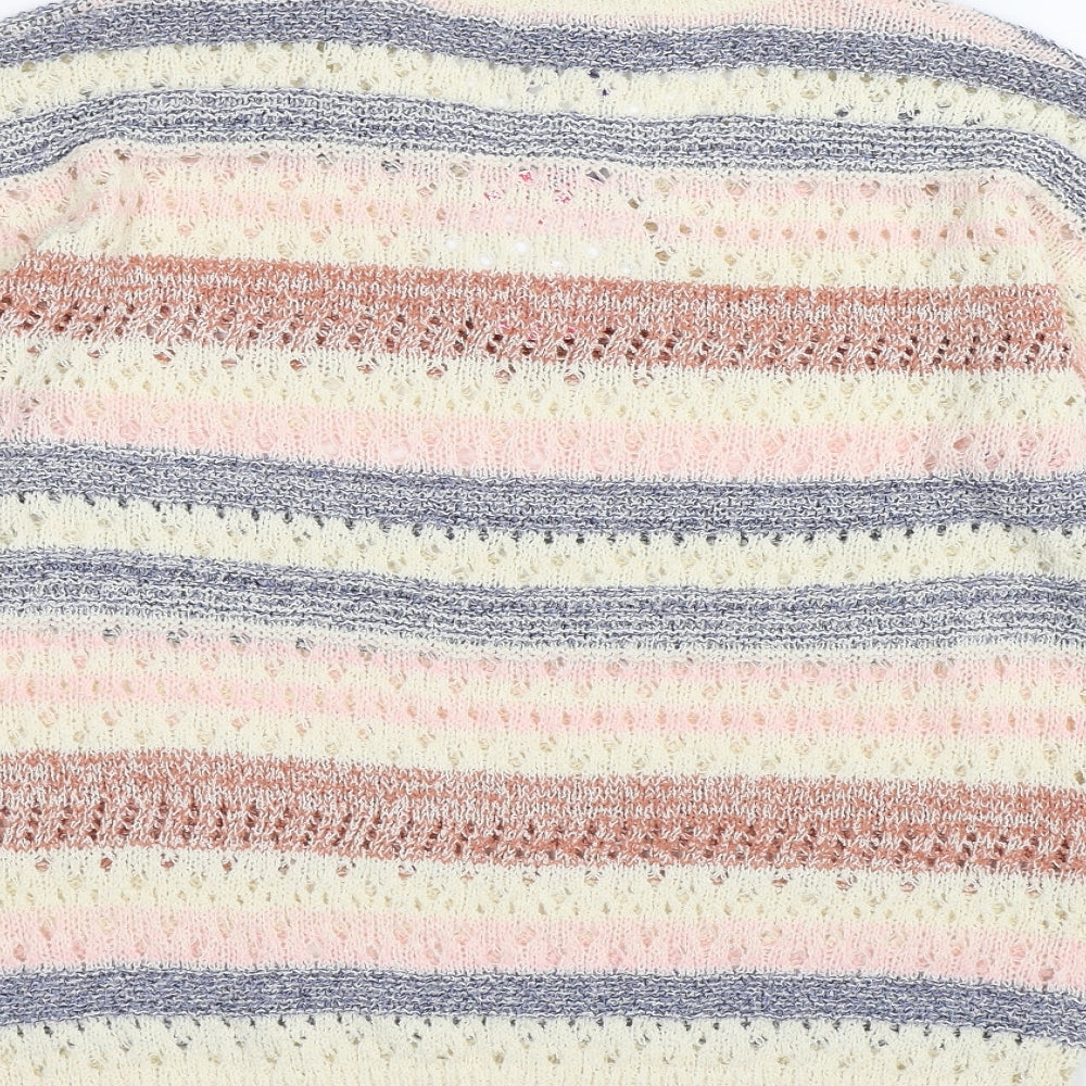 Mud Flowers Womens Multicoloured Round Neck Striped Acrylic Pullover Jumper Size S
