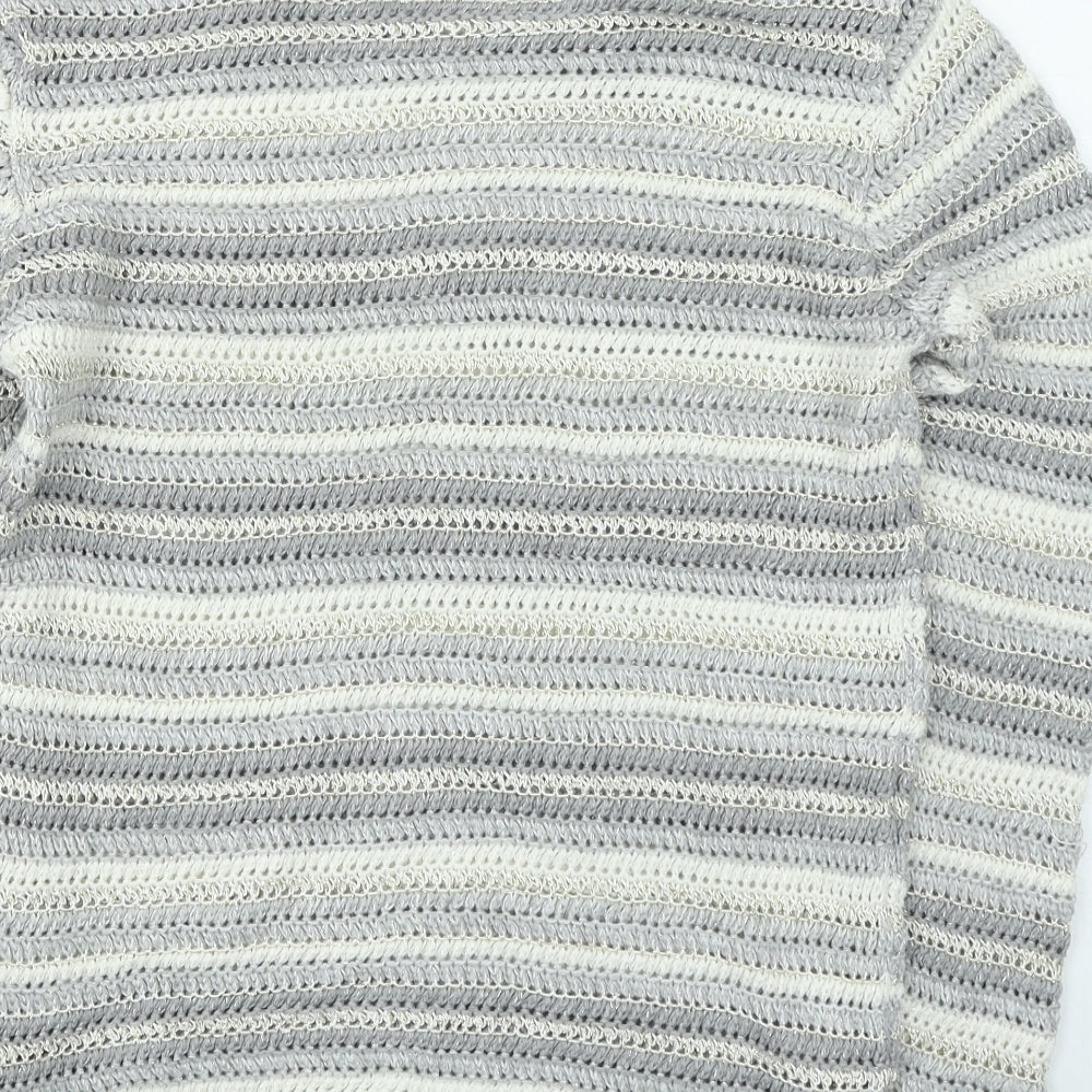 Preworn Womens Grey Round Neck Striped Acrylic Pullover Jumper Size 14