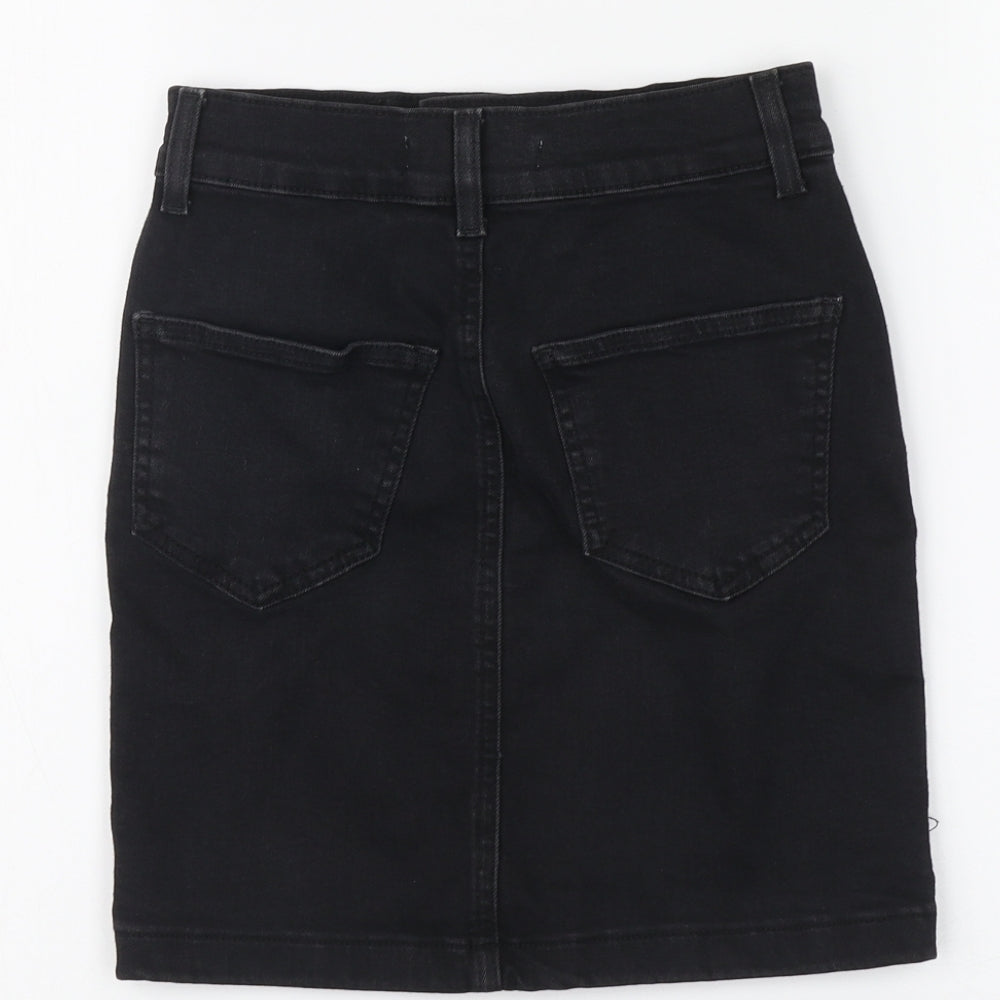 Denim & Co. Womens Black Cotton Mini Skirt Size 4 Button