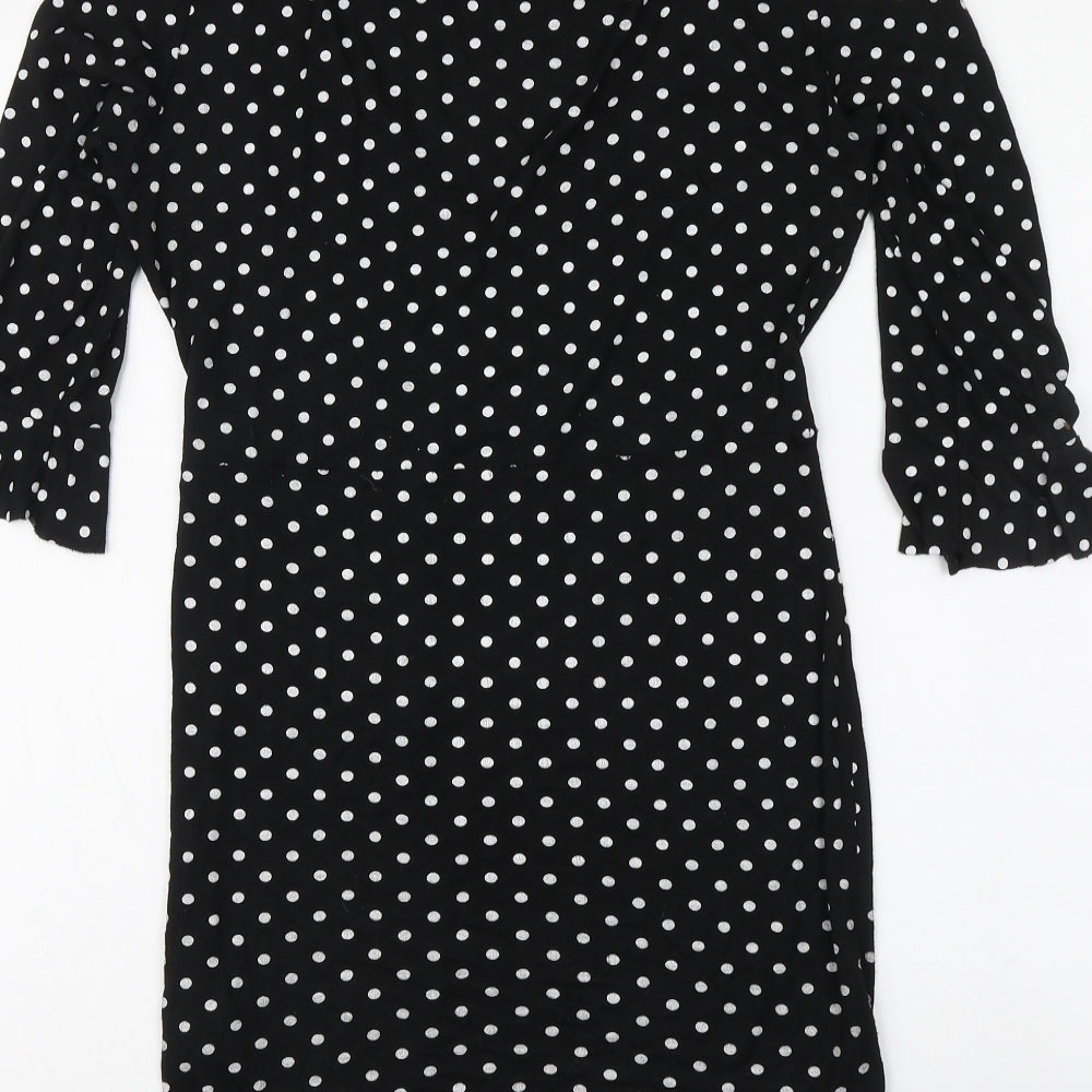 I SAW IT FIRST Womens Black Polka Dot Polyester A-Line Size 10 V-Neck Pullover