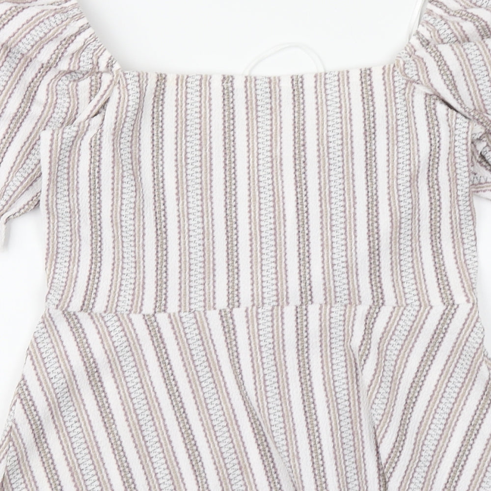 Topshop Womens Multicoloured Striped Polyester Basic Blouse Size 10 Square Neck
