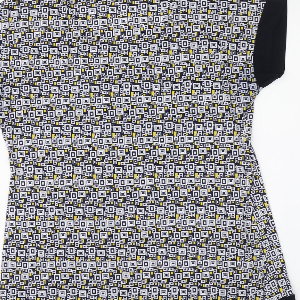 Gerard Womens Blue Geometric Polyester Basic Blouse Size 14 Round Neck