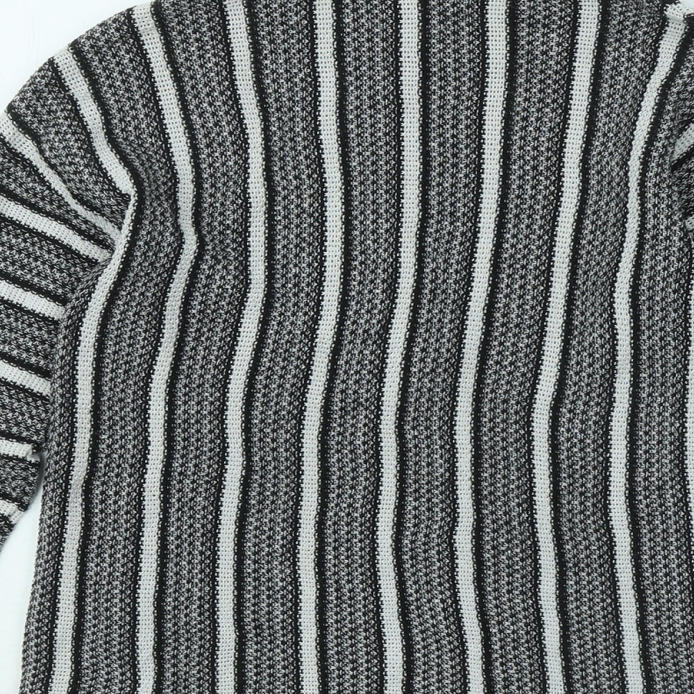Topshop Womens Black Mock Neck Striped Polyester Pullover Jumper Size 10