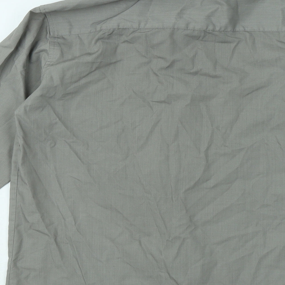Trutex Mens Grey Cotton Button-Up Size 14 Collared Button