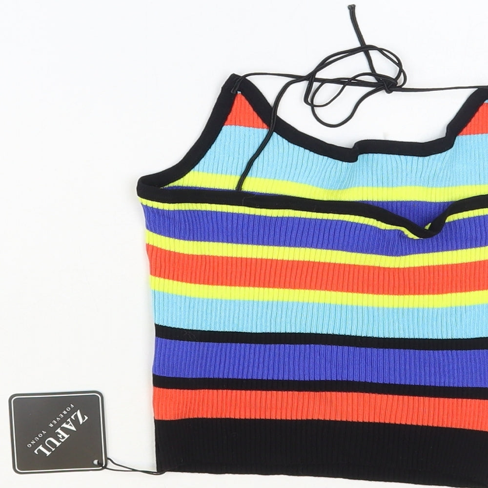 Zaful Womens Multicoloured Striped Acrylic Cropped Tank Size S Halter