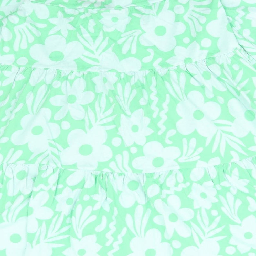 ASOS Womens Green Floral Cotton Shift Size 10 Square Neck Pullover