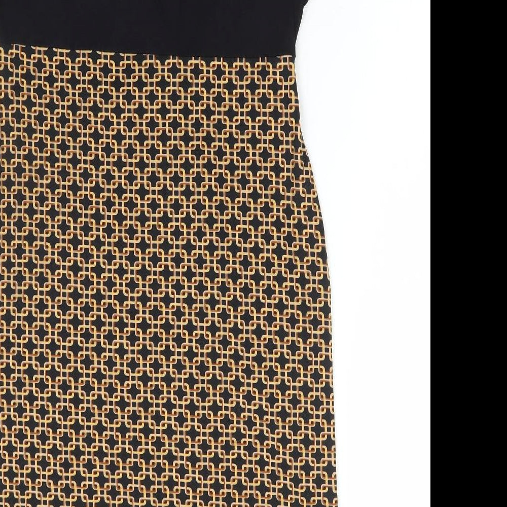 Body Flirt Womens Black Geometric Viscose Bodycon Size S V-Neck Pullover