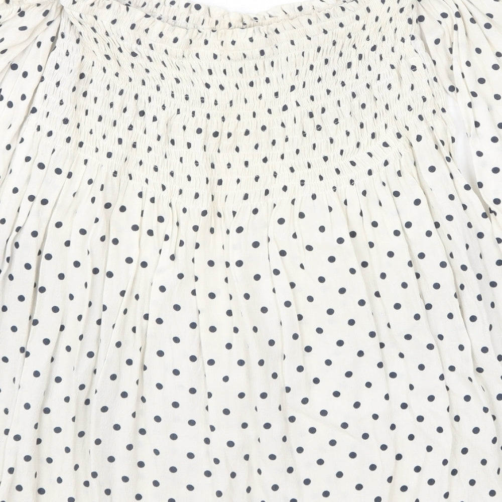 Zara Womens Beige Polka Dot Viscose Basic Blouse Size S Off the Shoulder