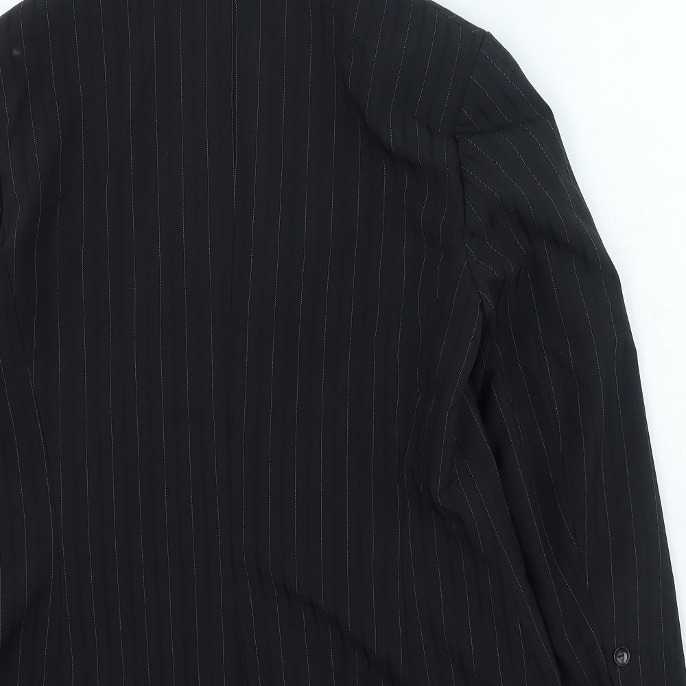 Preworn Womens Black Striped Jacket Size 14 Button