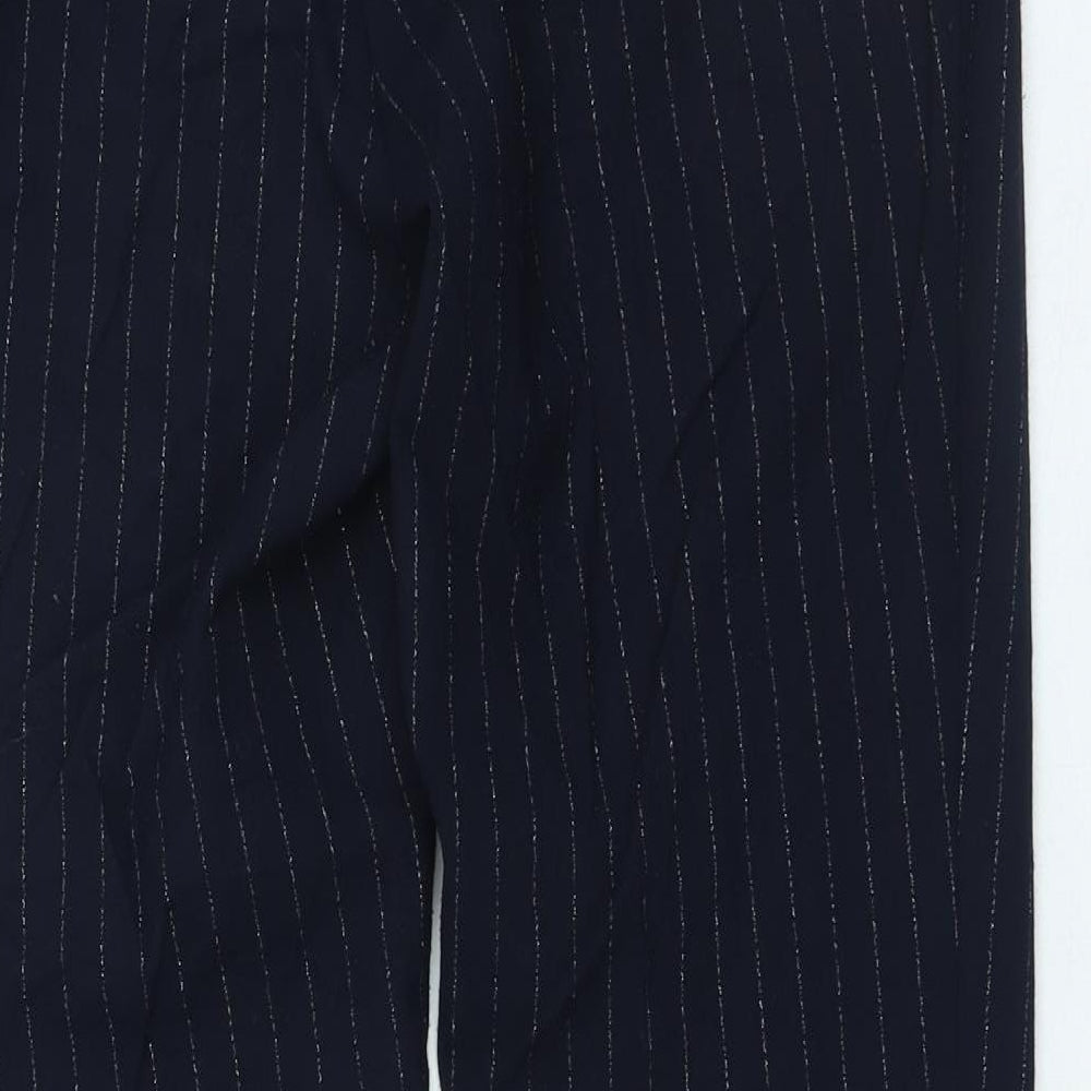 H&M Womens Blue Striped Polyester Trousers Size 10 L26 in Regular Zip