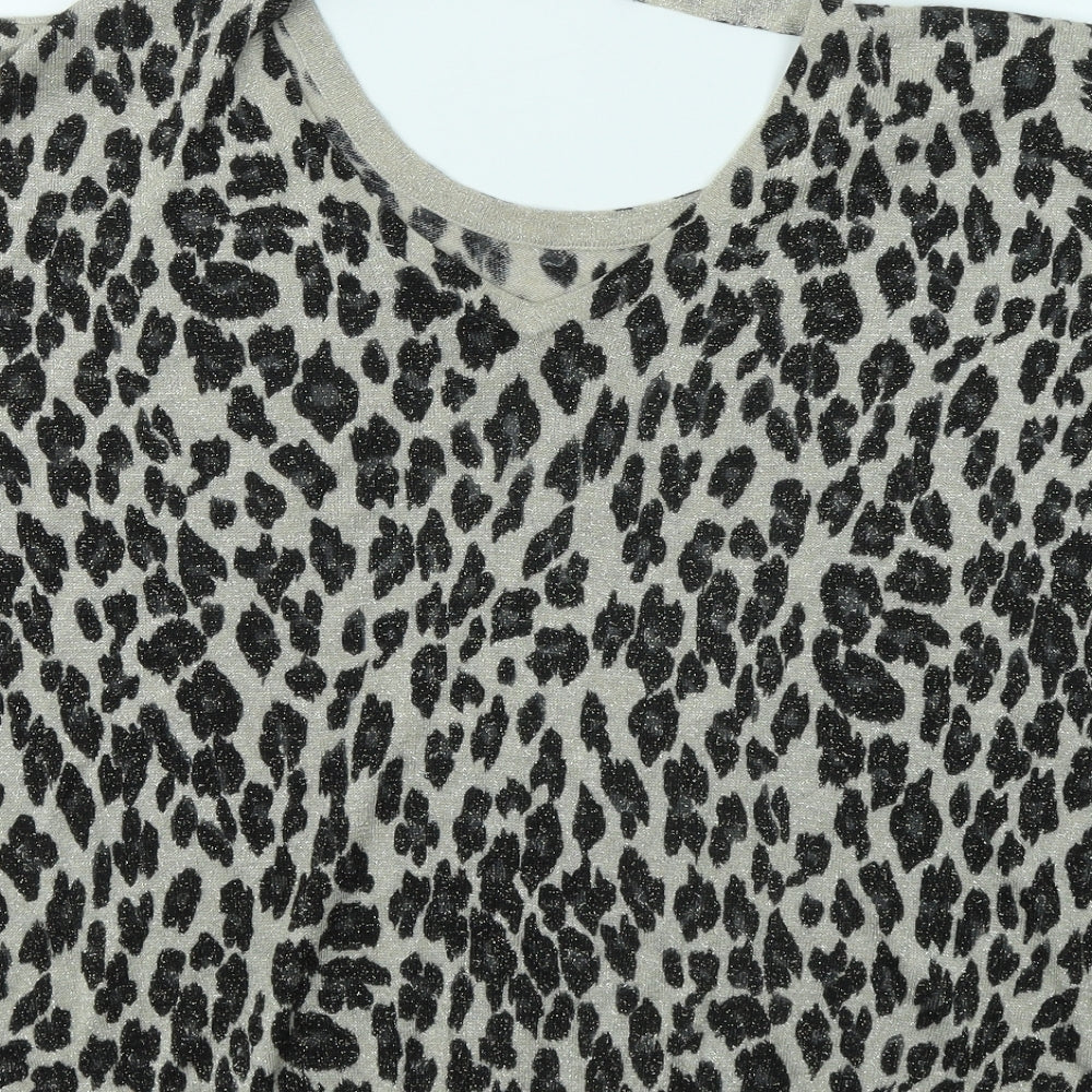 Wallis Womens Beige Animal Print Viscose Basic Blouse Size S Round Neck